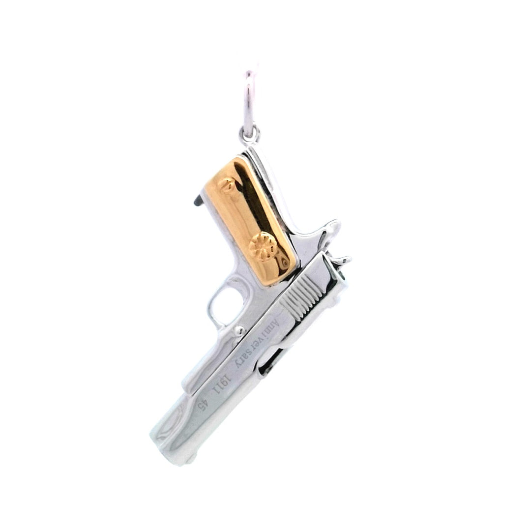 Gold-Accented Sterling Silver Gun Pendant Charm