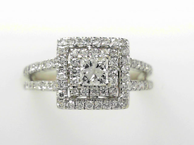 18K White Gold 1ct Diamond Halo Bridal Ring