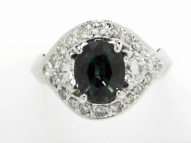 14kt Gold Blue Green Sapphire Diamond Accent Ring