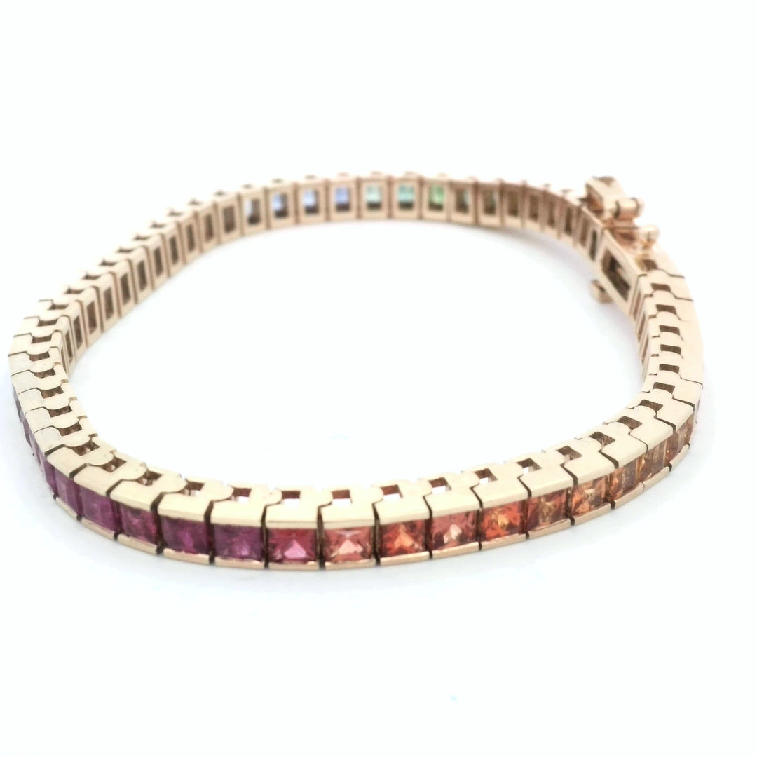 14kt Yellow Gold Rainbow Sapphire Luxury Tennis Bracelet