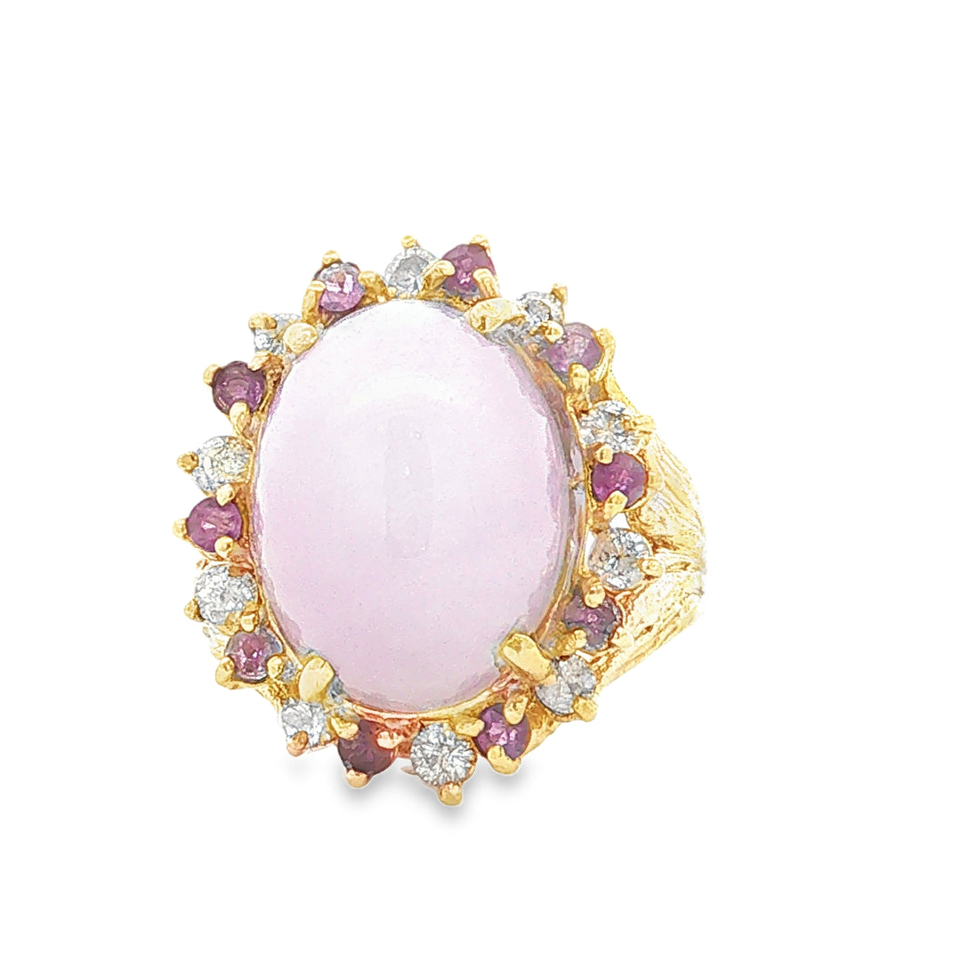 14K Gold Lavender Jade Diamond Accent Women's Ring