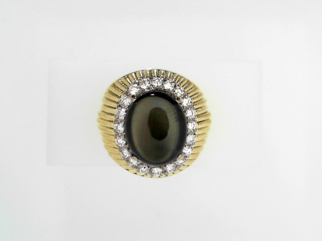 18K Gold Black Star Sapphire Diamond Men's Luxury Ring