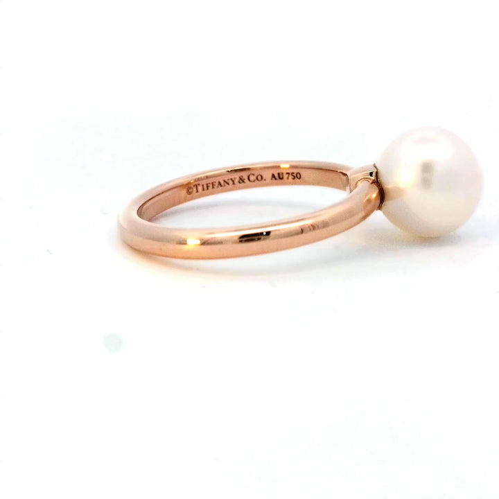 Tiffany 18K Rose Gold 8mm Pearl Ring, Elegant Design
