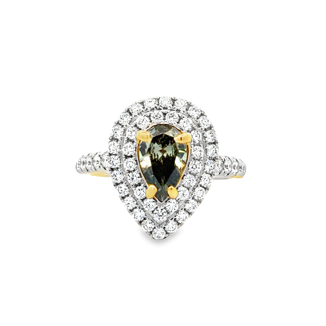 14K Gold Dark Grey Green Diamond Engagement Ring