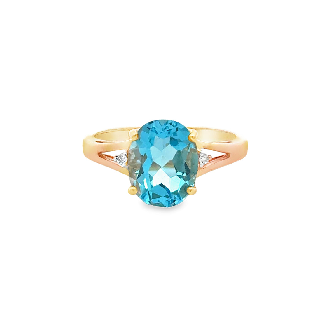 14K White Gold Swiss Blue Topaz Diamond Ring