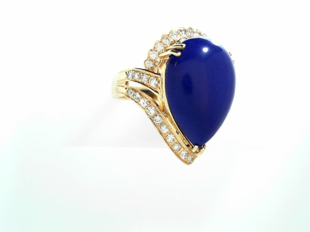 14K Gold Vintage Lapis Diamond Accent Women's Ring