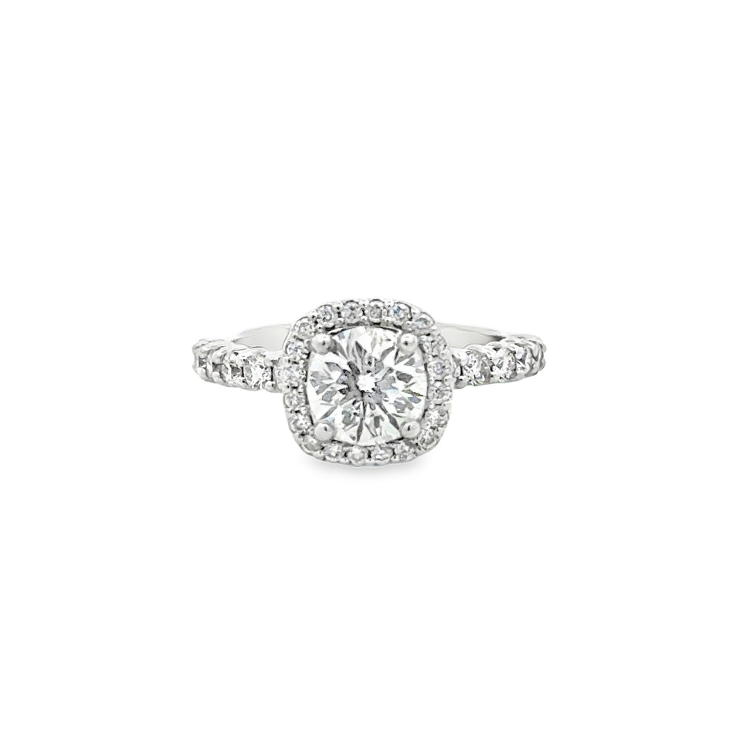 14K White Gold 1ct Round Diamond Halo Engagement Ring