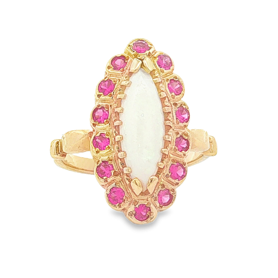 14K Gold Vintage Opal Ruby Cocktail Ring