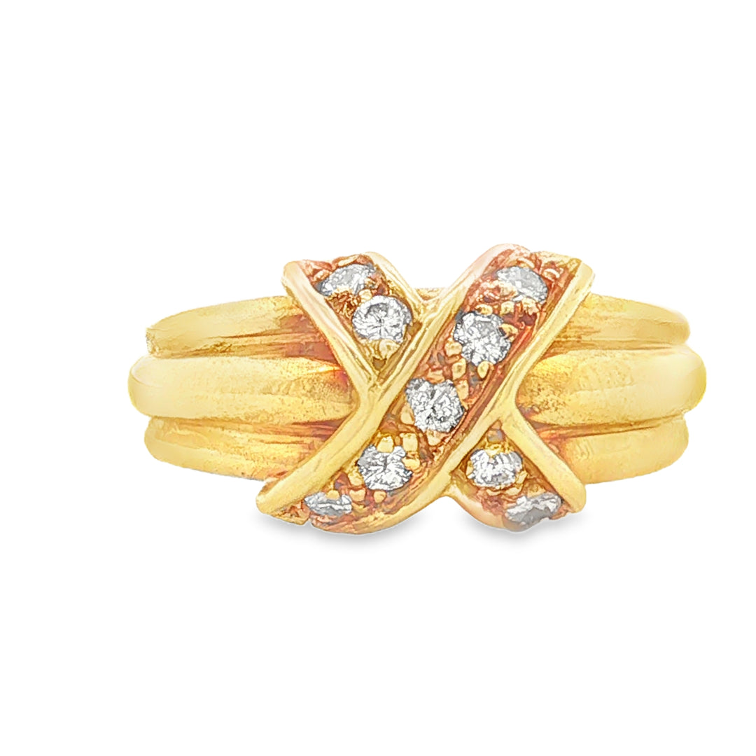 Chic 18K Gold Diamond X Statement Ring