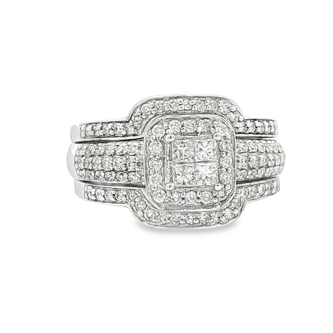 14K Gold 1.00ctw Diamond Halo Bridal Ring Set