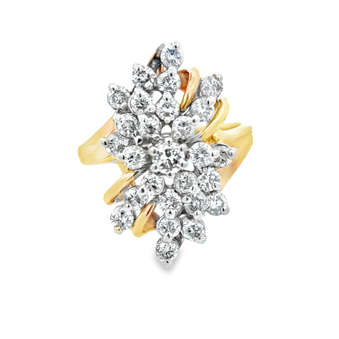 14K Yellow Gold 1.95ctw Diamond Cluster Ring, Size 8