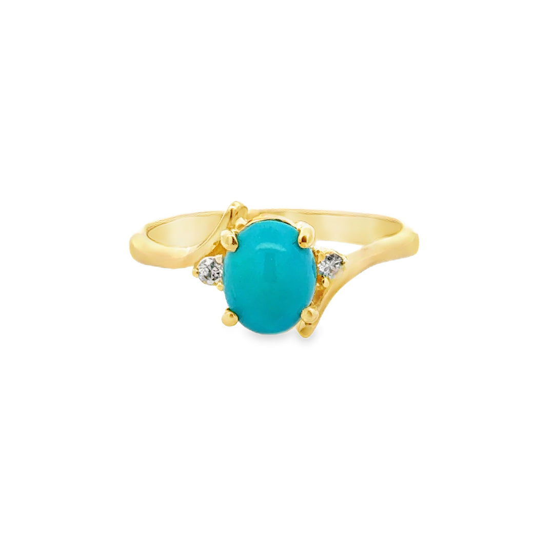 14K Yellow Gold Turquoise Diamond Women's Ring