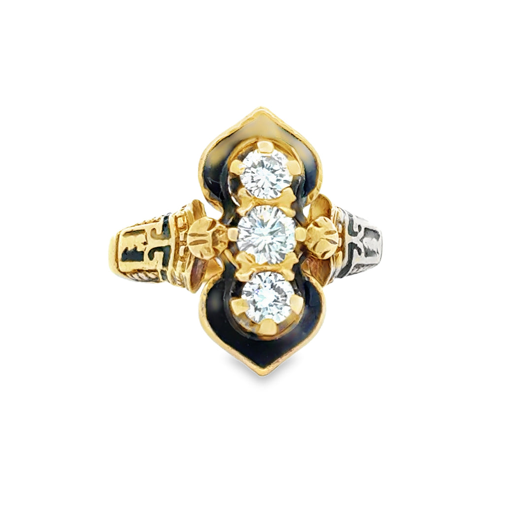14K Gold Vintage Diamond Ring with Enamel Accent