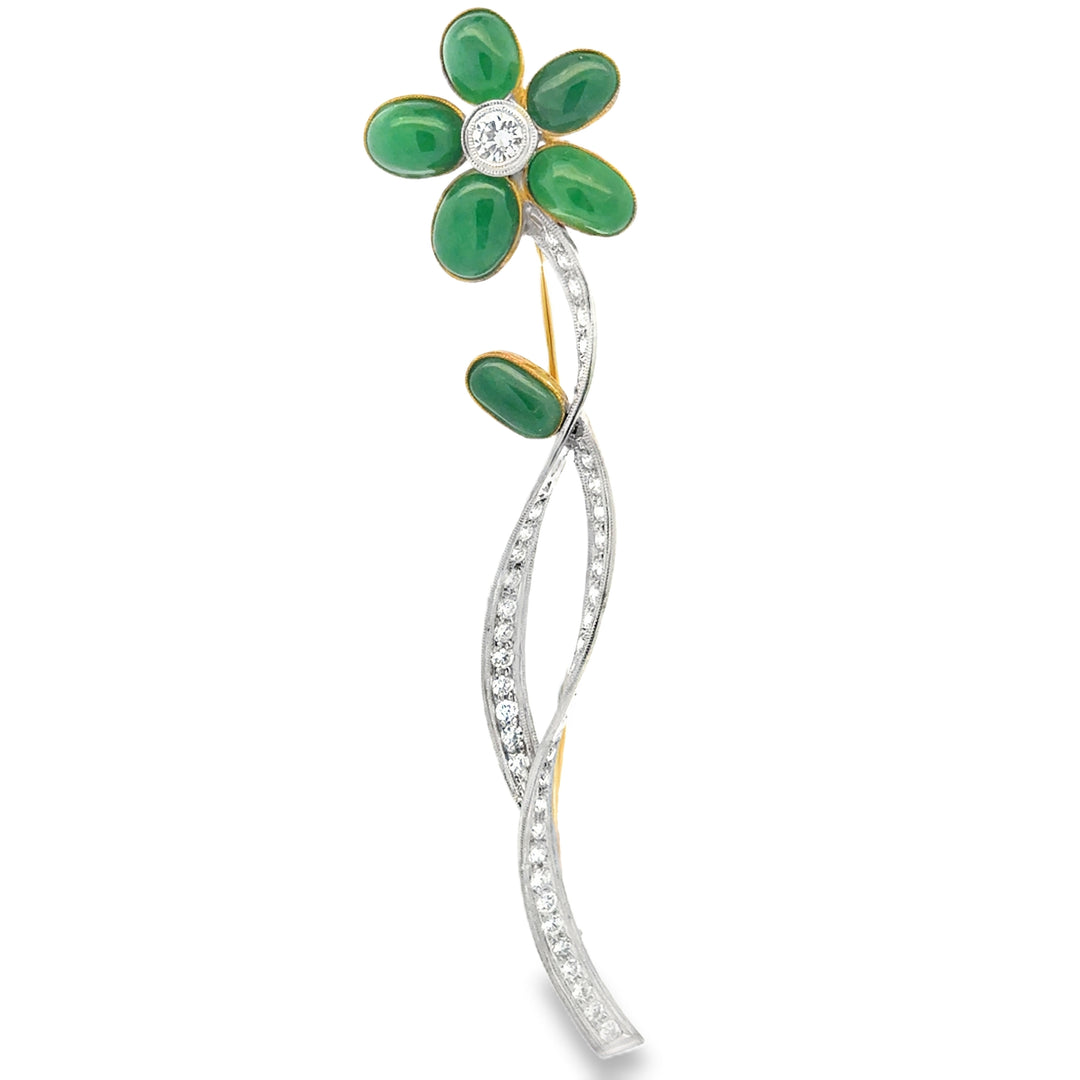 18K Gold Jade Diamond Halo Pin with 1.40ctw Diamonds