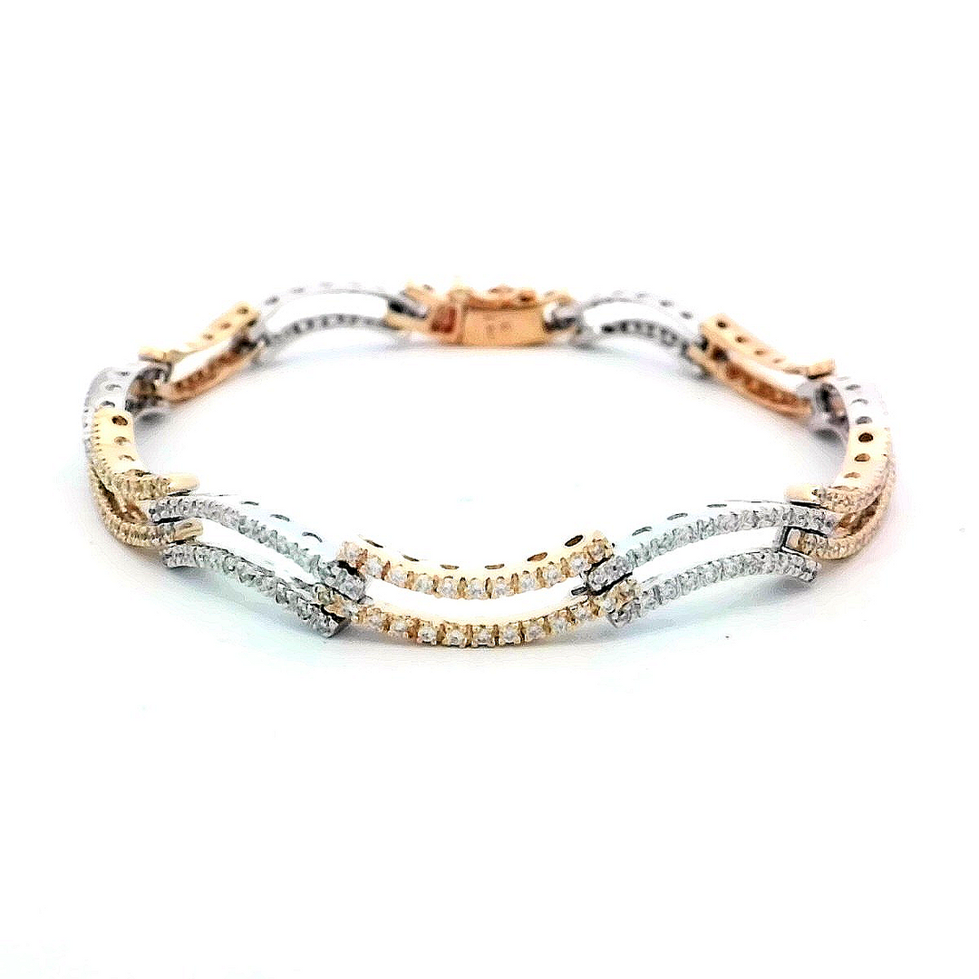 14kt Two-Tone 2.00ctw Diamond Fancy Link Tennis Bracelet