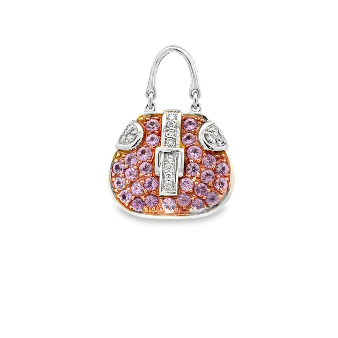 18K Pink Gold Pink Sapphire Diamond Purse Pendant