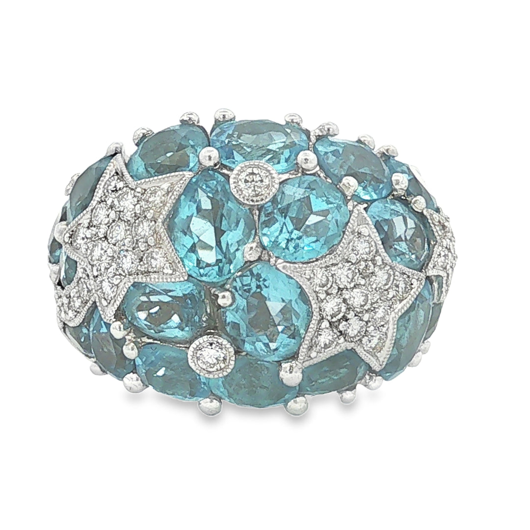 14K Gold Blue Topaz Diamond Accent Women's Ring