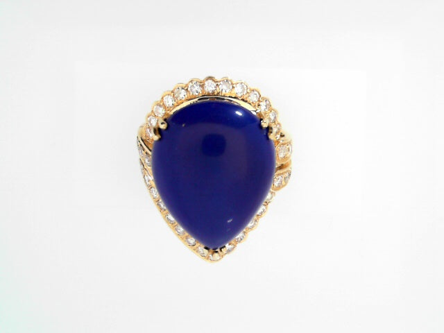 14K Gold Vintage Lapis Diamond Accent Women's Ring