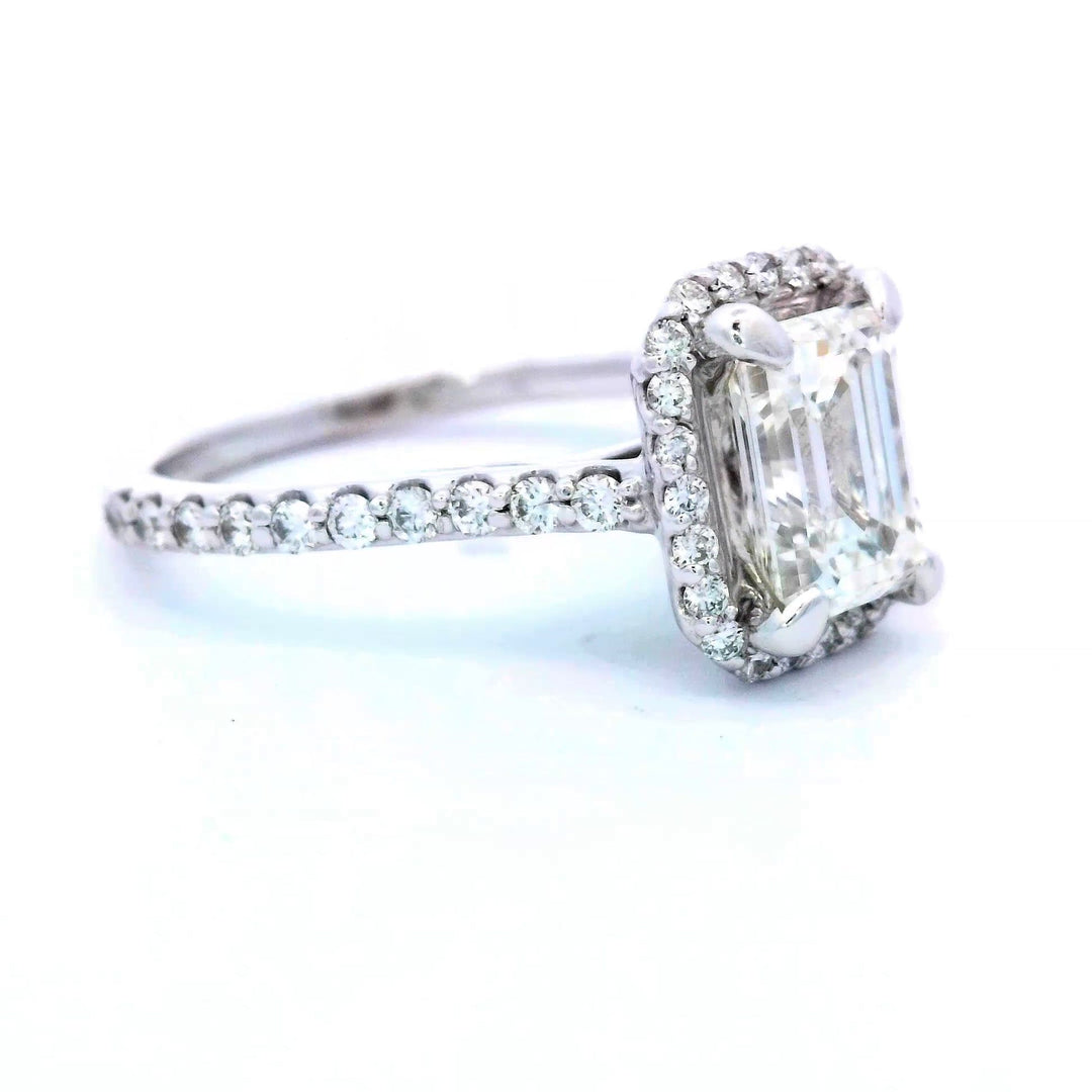 14K White Gold 1.36ct GIA Diamond Halo Engagement Ring