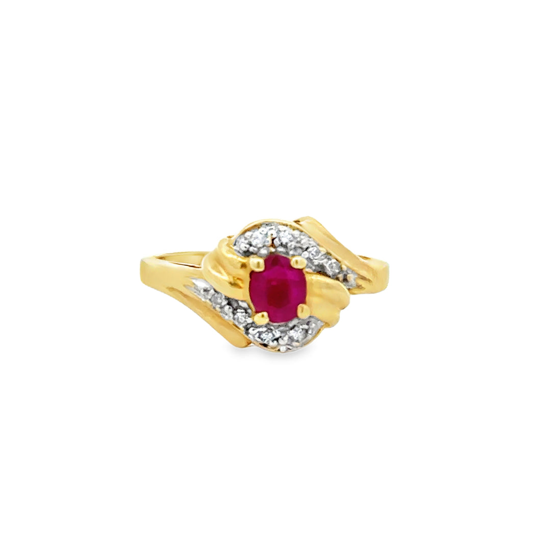 14K Gold Vintage Ruby Diamond Cocktail Ring