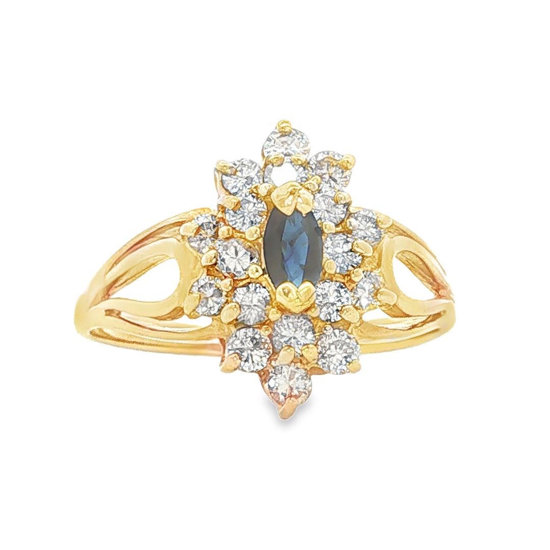 14K White Gold Sapphire Diamond Classic Women's Ring