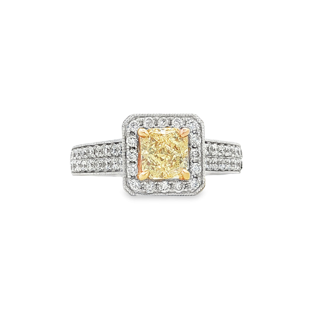 18K Yellow Gold .83ct Natural Yellow Diamond Bridal Ring