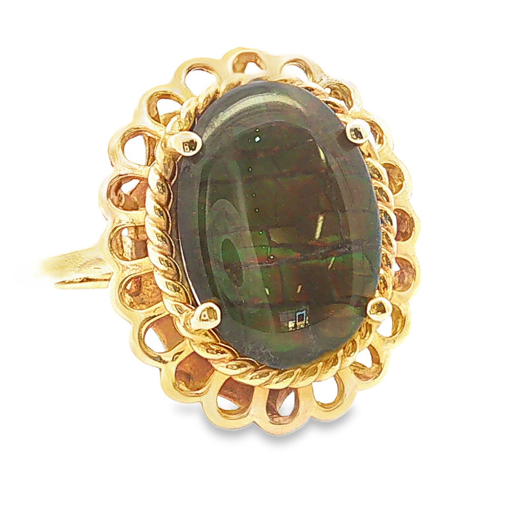 Rare Canadian Ammolite 14kt Gold Statement Ring