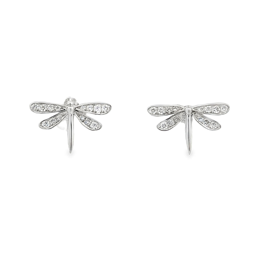 14kt Gold Diamond Dragonfly Stud Earrings (.12 ctw)