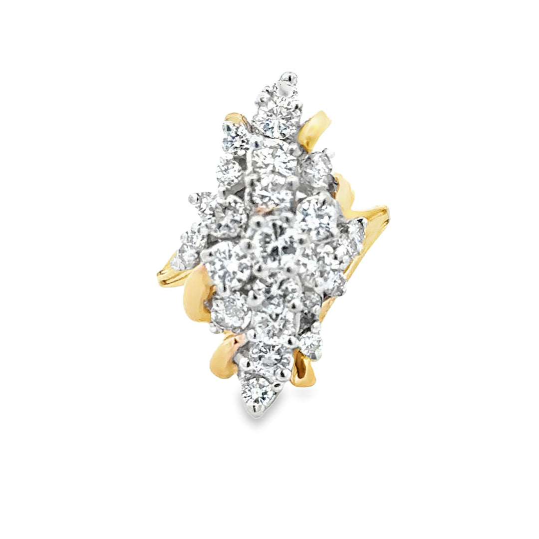 14K Yellow Gold 2ctw Vintage Diamond Cluster Ring