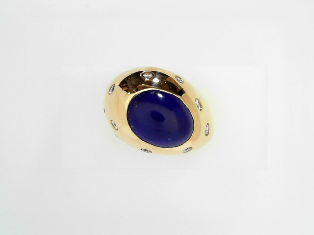 14K Gold Vintage Lapis Diamond Cocktail Ring .40ctw