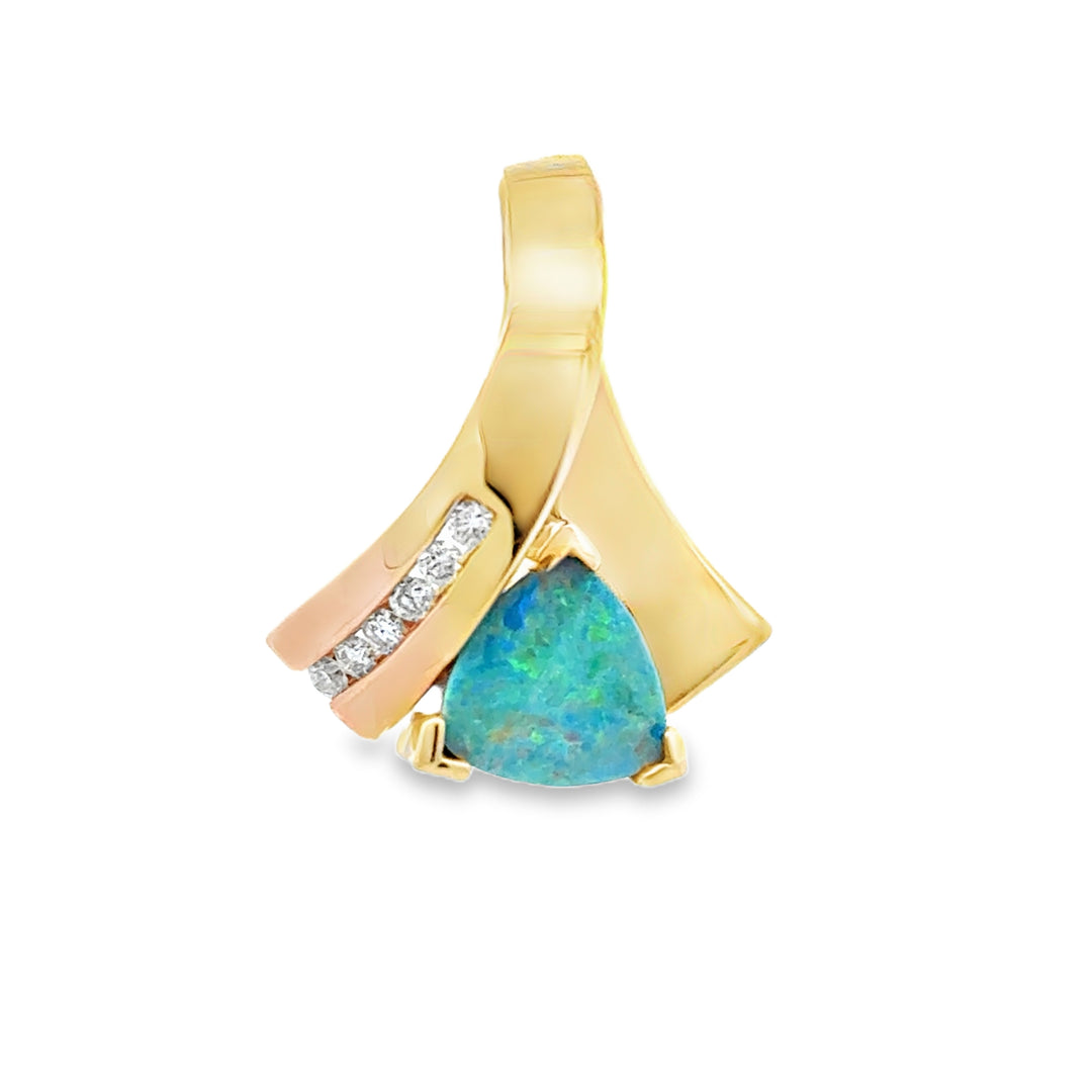 14K Gold Opal Diamond Slide Pendant Necklace Charm