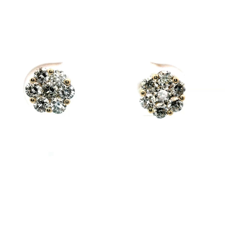 14K Yellow Gold .75ctw Diamond Cluster Earrings