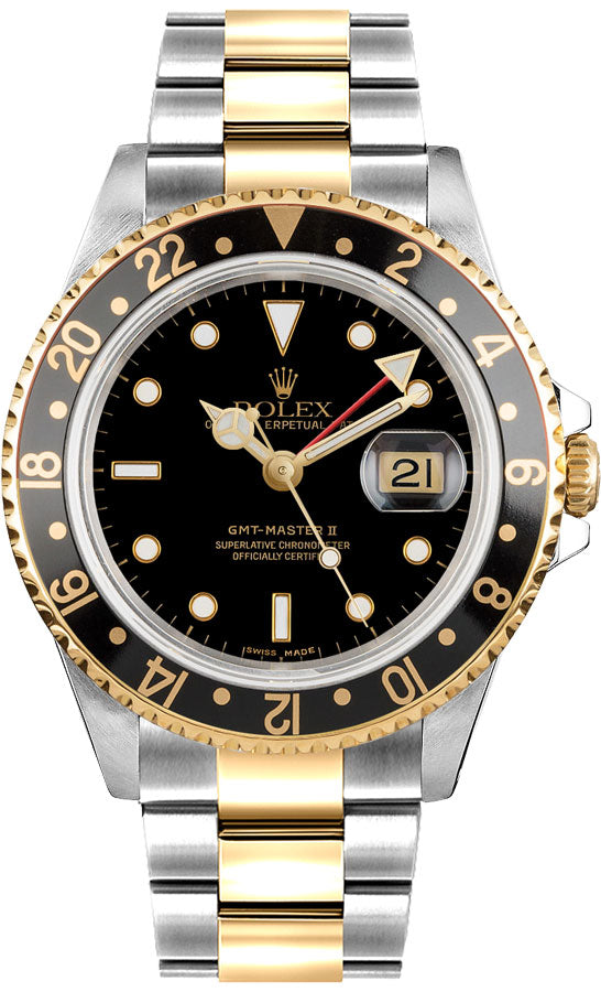 18K Two-Tone Rolex GMT Master II Mens 40mm Watch, 2003