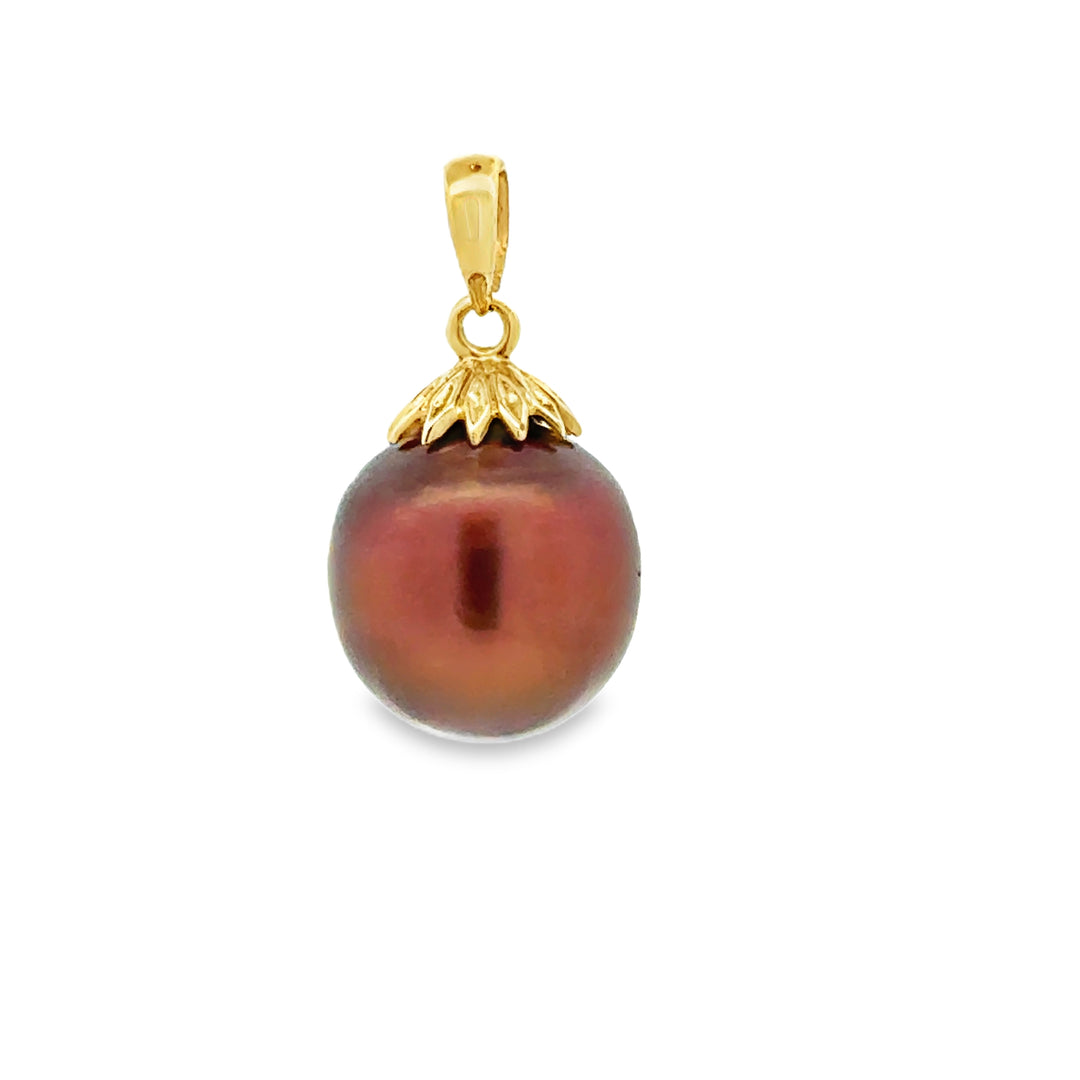14K Gold 12mm Chocolate Pearl Pendant Necklace