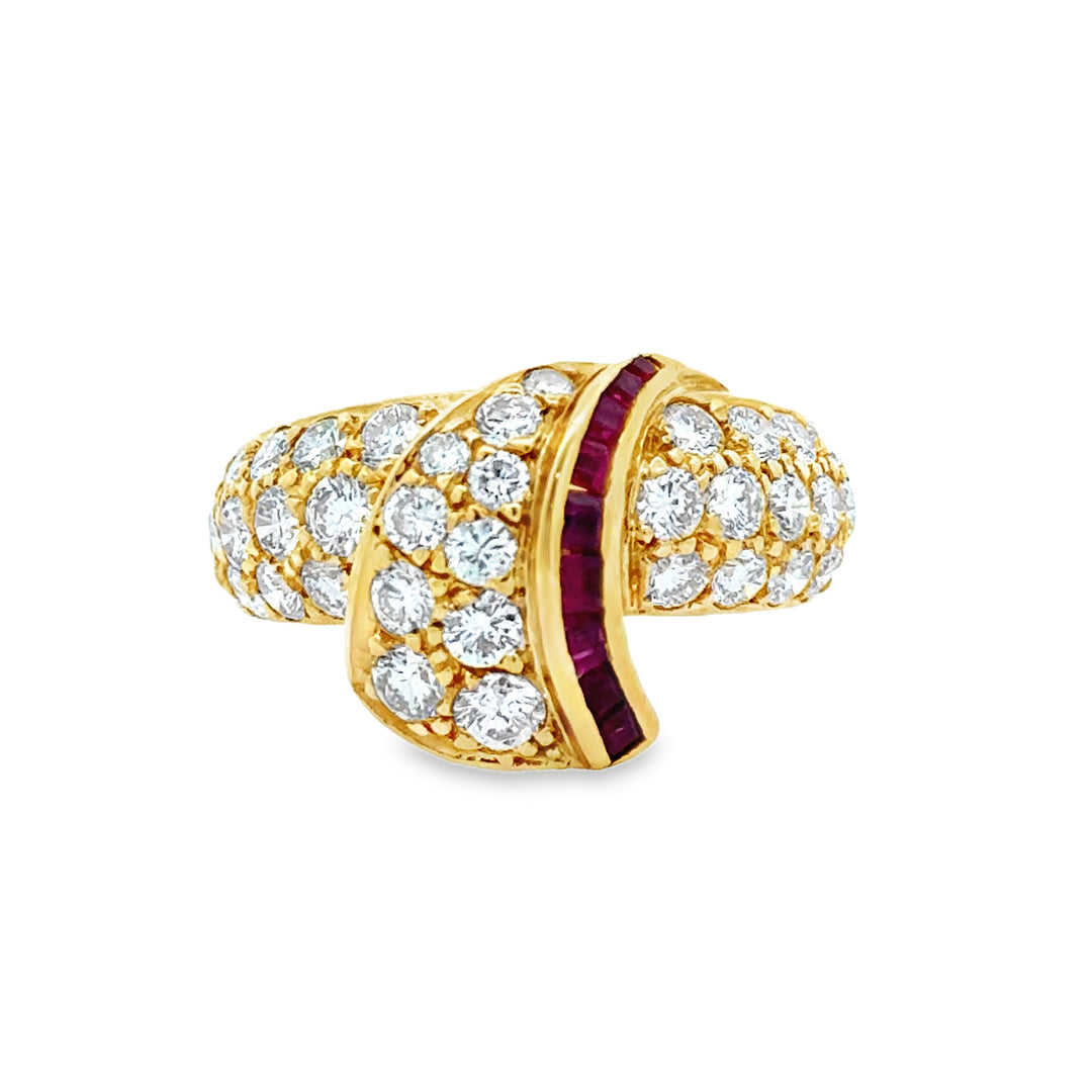 18K Gold Ruby Diamond Accent Cocktail Ring