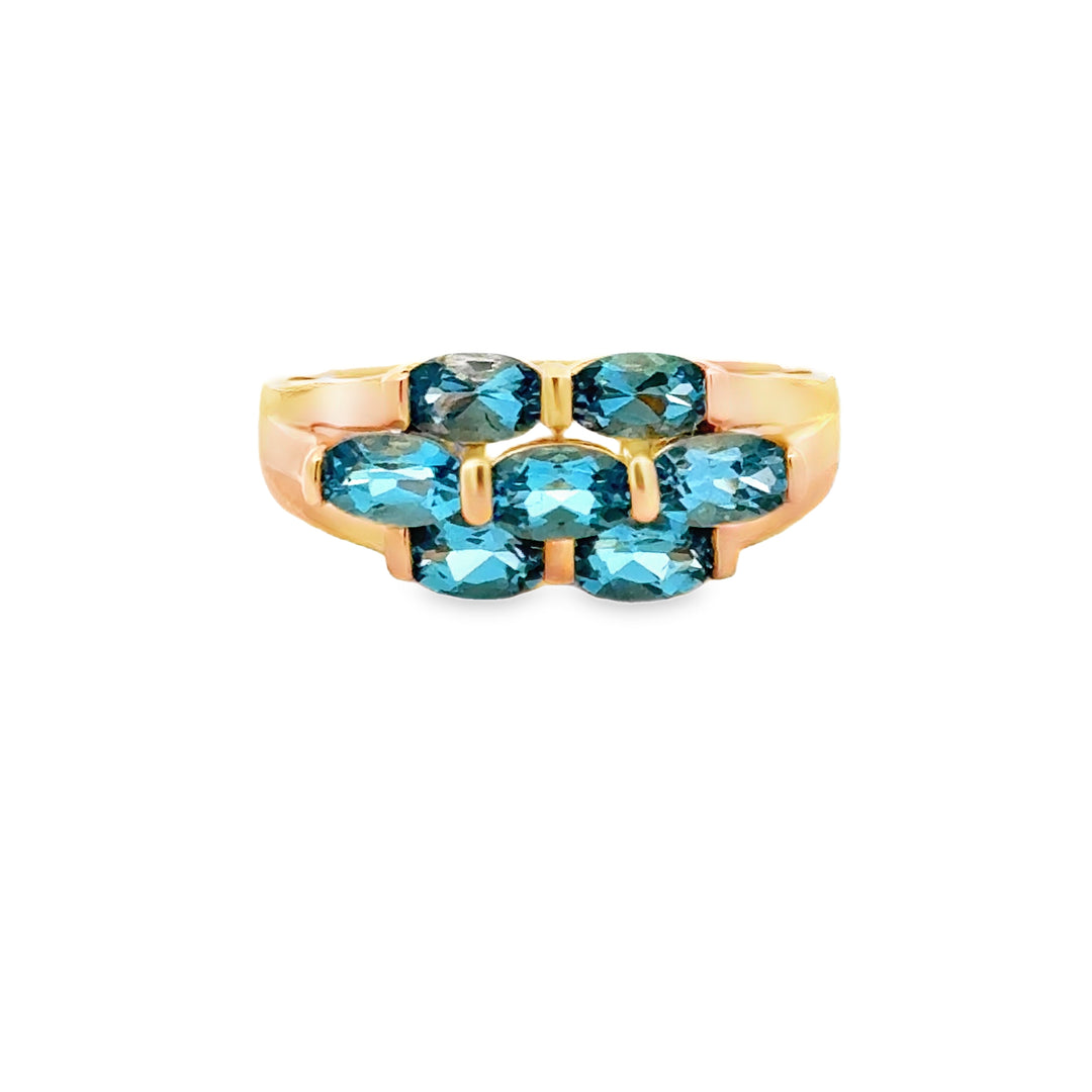 14K Gold Blue Topaz Cocktail Ring - Vibrant Elegance