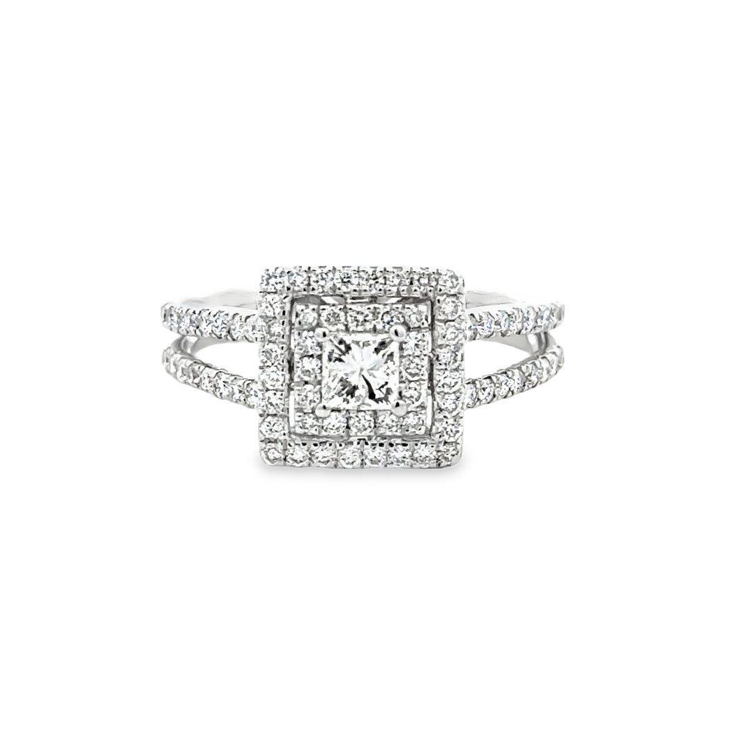 18K White Gold 1ct Diamond Halo Bridal Ring