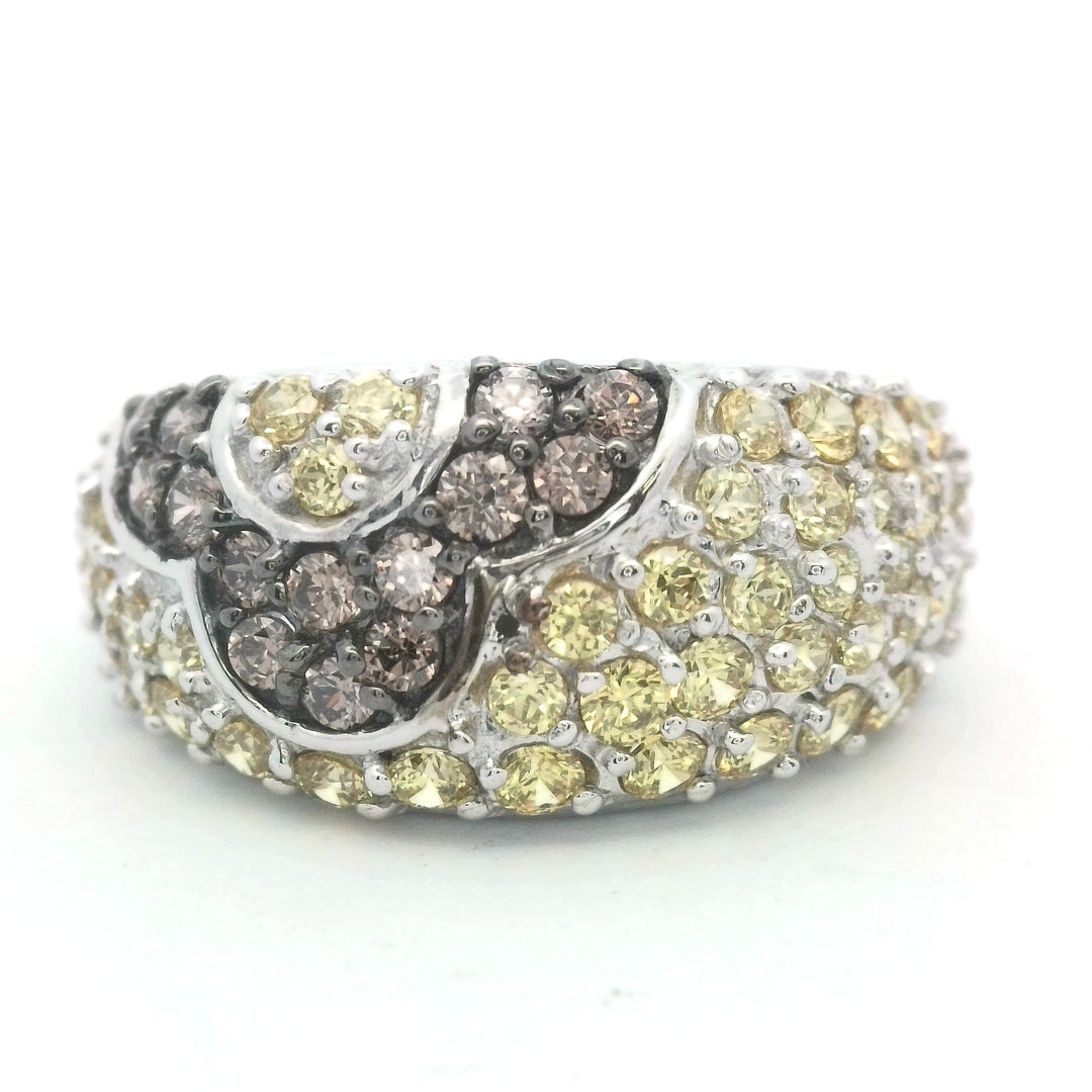 14kt White Gold Multi-Color Diamond Cluster Dome Ring