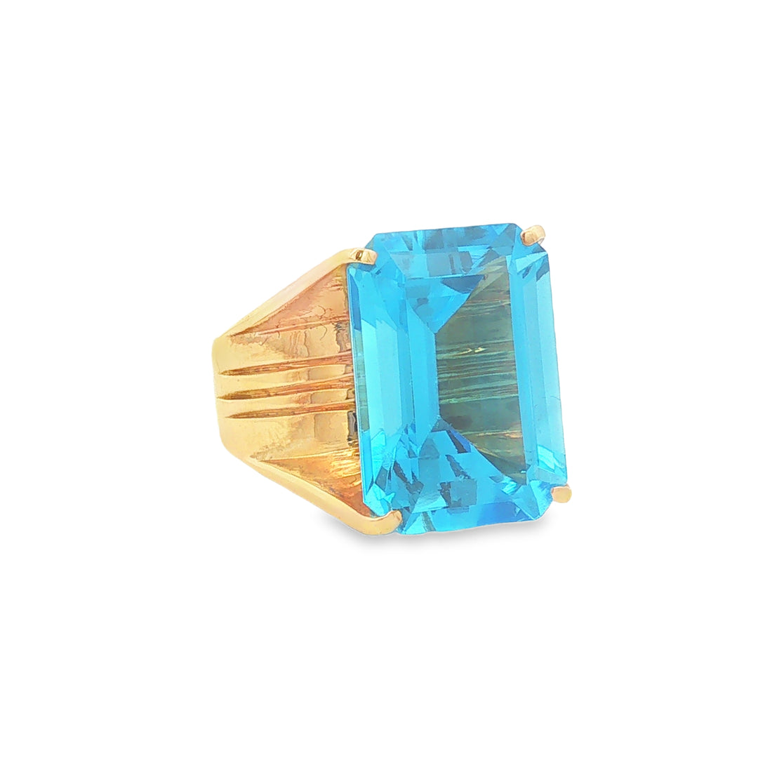 18K Gold Vintage Swiss Blue Topaz Women's Cocktail Ring