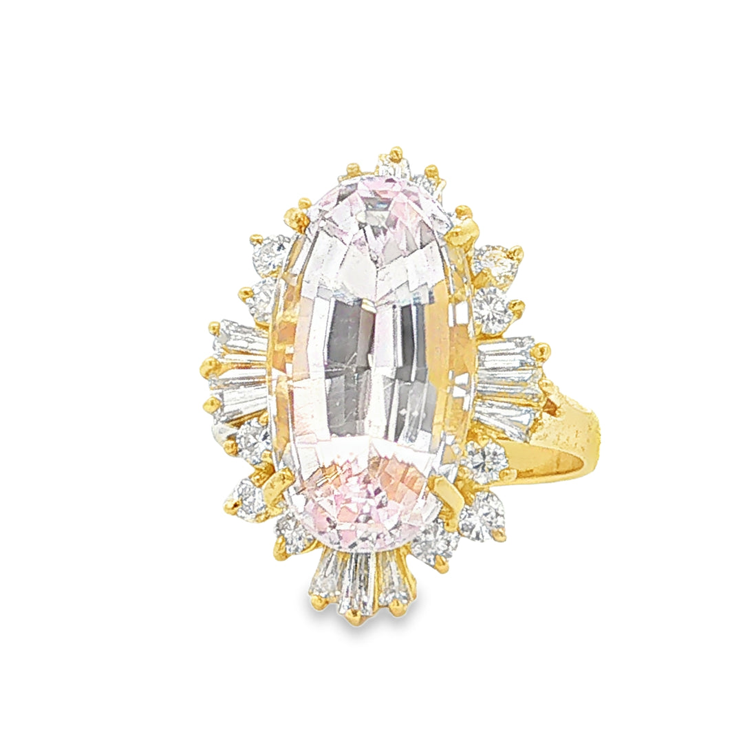 14K Gold Kunzite Diamond Cocktail Ring