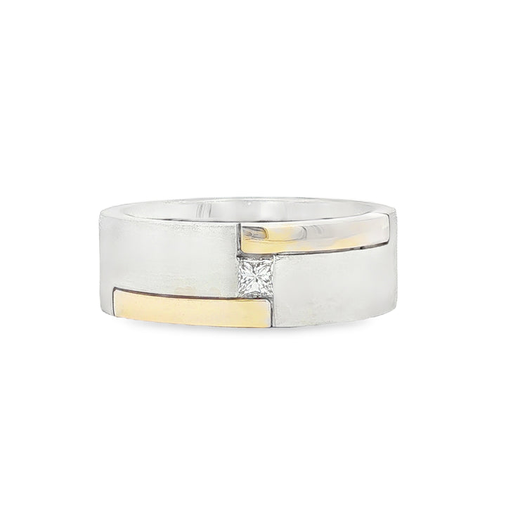14K Two-Tone Men's Diamond Band Ring 0.12ct Luxury