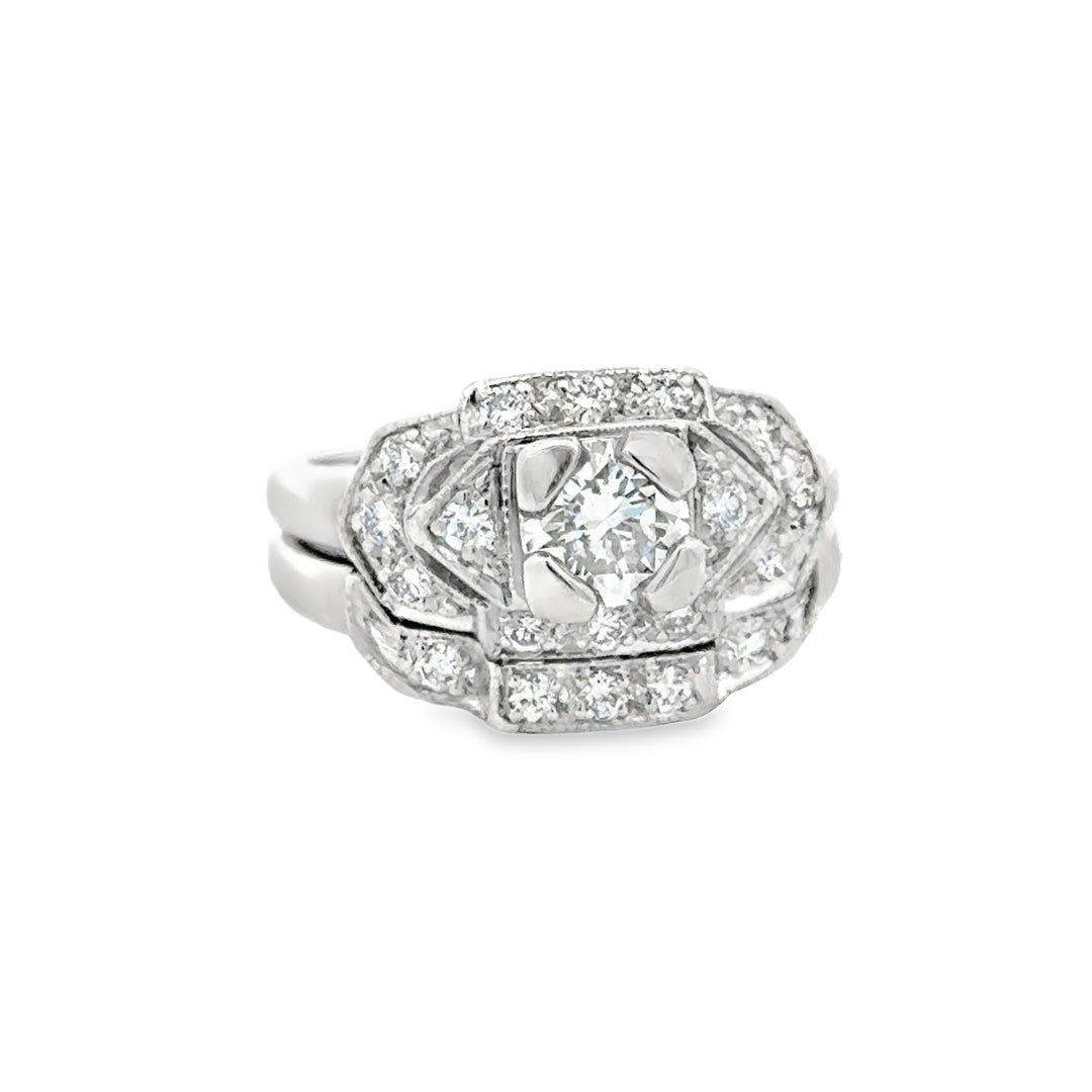 Vintage Platinum 0.65ct Diamond Bridal Ring Set