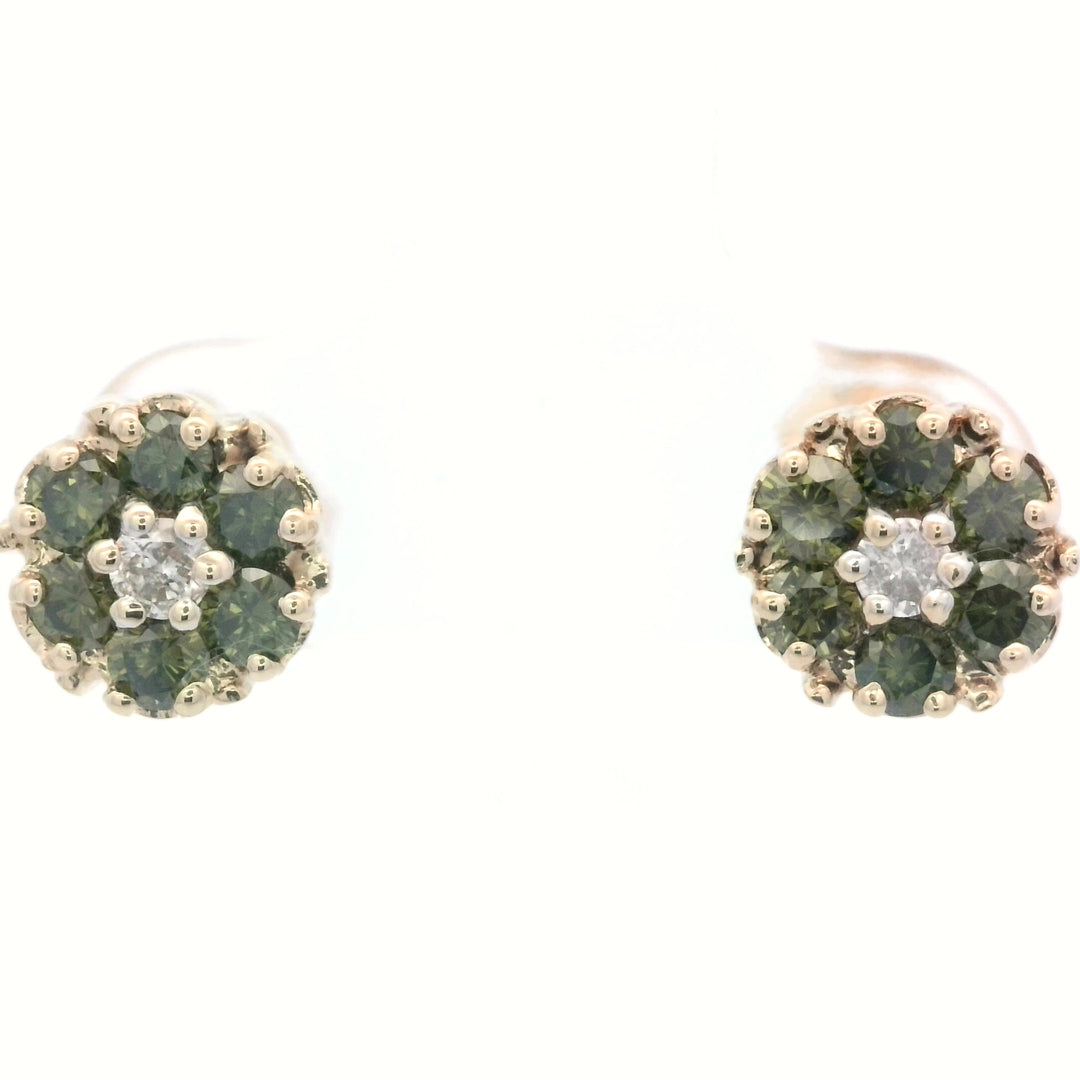14kt Polished Green and White Diamond Stud Earrings