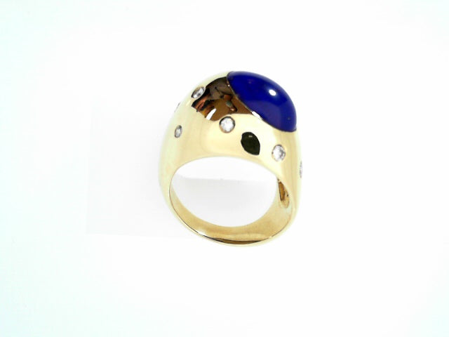14K Gold Vintage Lapis Diamond Cocktail Ring .40ctw